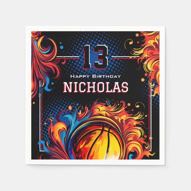 Servilleta De Papel Partido de Cumpleaños del Baloncesto (Anverso)