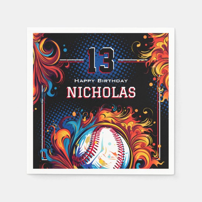 Servilleta De Papel Partido de Cumpleaños del Béisbol (Anverso)