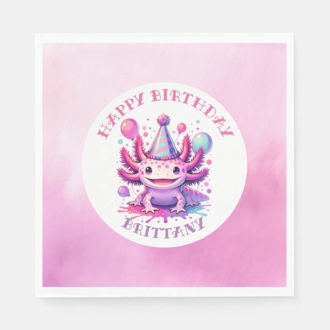 Servilleta De Papel Partido de Cumpleaños del Chica Axolotl Rosa y Mor (Anverso)