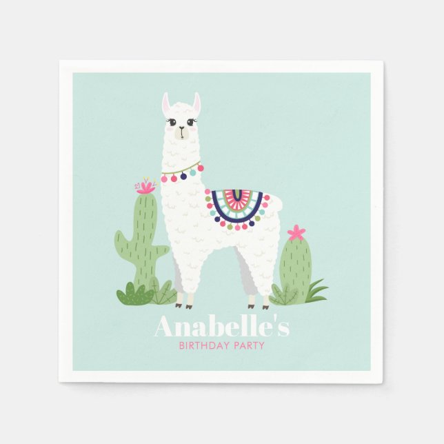 Servilleta De Papel Partido de Cumpleaños del Chica Cute Llama (Anverso)