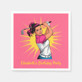 Servilleta De Papel Partido de Cumpleaños del Chica de Arte Pop Golfer