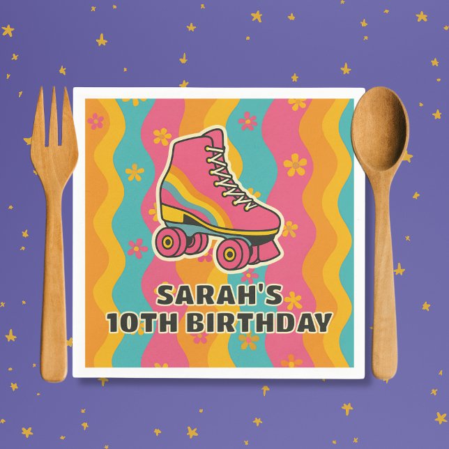 Servilleta De Papel Partido de cumpleaños del Chica de patinaje sobre  (Custom Name Roller Skating Girl Birthday Party Napkins
)