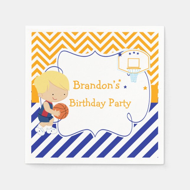Servilleta De Papel Partido de cumpleaños del chico de básquetbol Cute (Anverso)