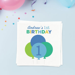 Servilleta De Papel Partido de cumpleaños del globo azul y verde mode
