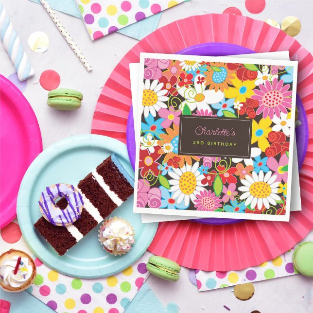 Servilleta De Papel Partido de cumpleaños del Jardín de las Flores de  (Colorful Whimsical Spring Flowers Garden Girl's Birthday Party Paper Napkins @ fat_fa_tin)