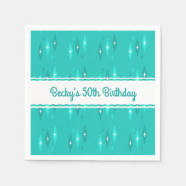 Servilleta De Papel Partido de Cumpleaños del Personalizado Retro Turq