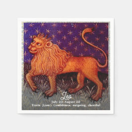 Servilleta De Papel Partido de Cumpleaños del Rótulo Leo Lion Zodiac