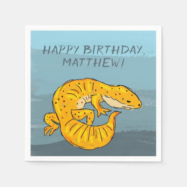 Servilleta De Papel Partido de cumpleaños Gecko personalizado naranja  (Anverso)
