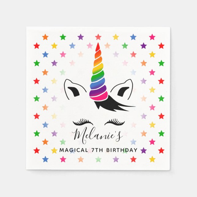Servilleta De Papel Partido de Cumpleaños Glam Rainbow Unicorn (Anverso)