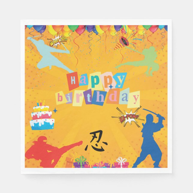 Servilleta De Papel Partido de Cumpleaños Karate Ninja (Anverso)