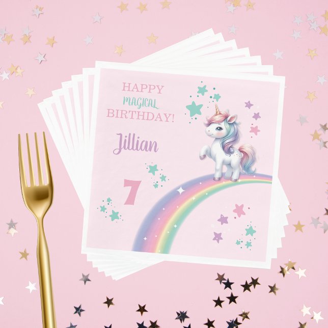Servilleta De Papel Partido de Cumpleaños Mágico de Unicornio (Magical Happy Birthday Unicorn Napkin )