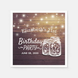 Servilleta De Papel Partido de Cumpleaños Rustic Wood Mason Jar String