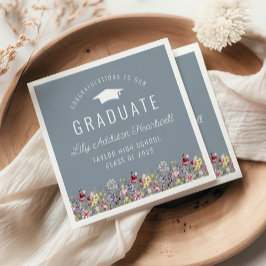 Servilleta De Papel Partido de Graduación Azul Boho Watercolor Flores