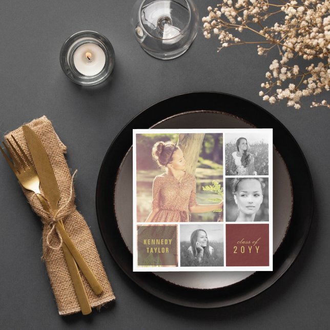 Servilleta De Papel Partido de Graduación de Collage de fotos Simple M (Multi Squares Simple 4 Photo Collage Graduation Party Napkins by fatfatin @ zazzle.com/color_therapy)