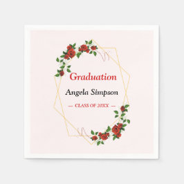 Servilleta De Papel Partido de Graduación de Flores Rojas de Marfil, P