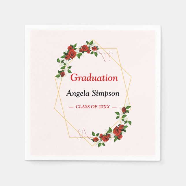 Servilleta De Papel Partido de Graduación de Flores Rojas de Marfil, P (Anverso)
