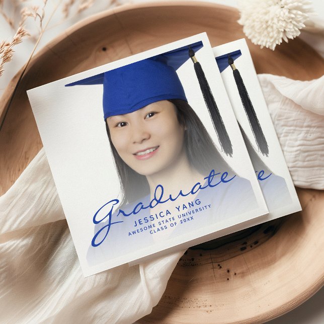 Servilleta De Papel Partido de Graduación de Foto con Guión Azul (Subido por el creador)