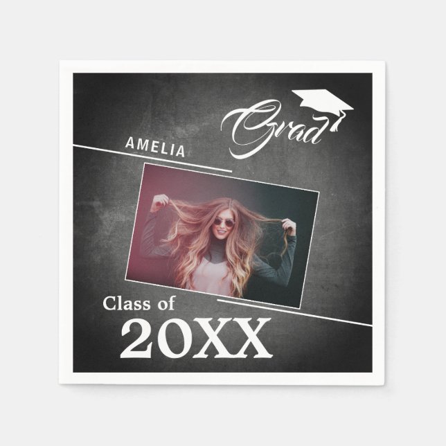Servilleta De Papel Partido de Graduación de Foto de Graduado de Chalk (Anverso)