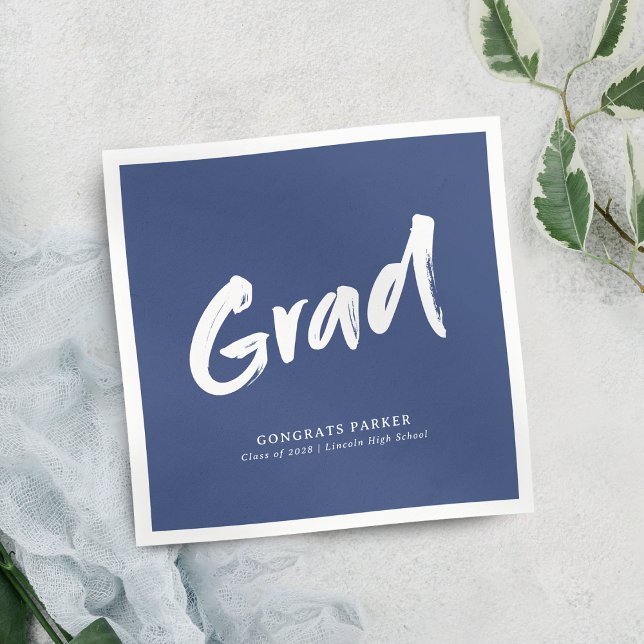 Servilleta De Papel Partido de Graduación de Guión de Pincel Azul Simp (Blue Simple Modern Brush Script Graduation Party Napkins)