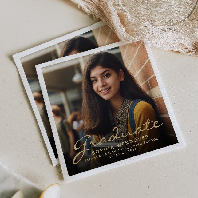 Servilleta De Papel Partido de Graduación de la Foto con Guión Dorado  (Subido por el creador)