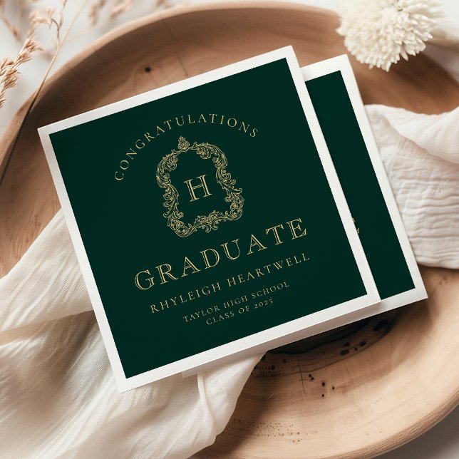 Servilleta De Papel Partido de Graduación de Oro Verde Escudo Monogram (Subido por el creador)