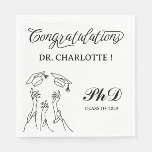 Servilleta De Papel Partido de Graduación de PhD en Blanco y Negro