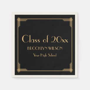 Servilleta De Papel Partido de Graduación del Art Deco Negro