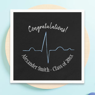 Servilleta De Papel Partido de Graduación del Cardiólogo Negro y Azul