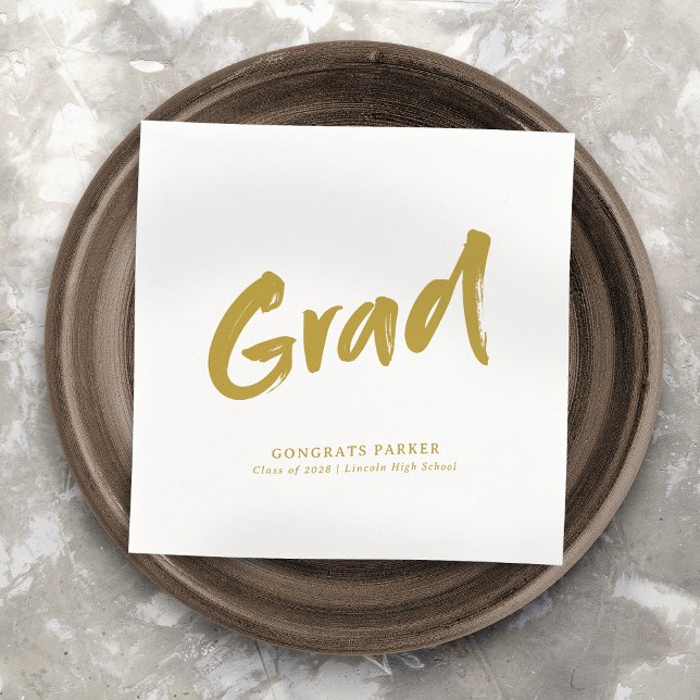 Servilleta De Papel Partido de Graduación del Guión del Pincel Moderno (Gold Simple Modern Brush Script Graduation Party Napkins)