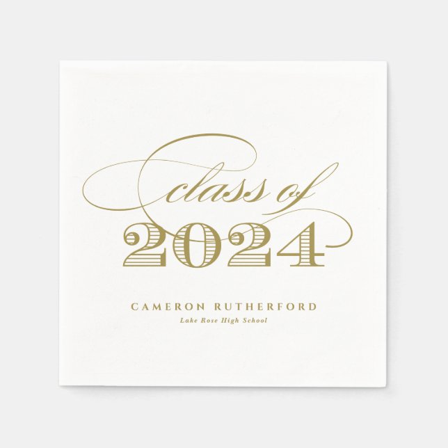 Servilleta De Papel Partido de Graduación Gold Elegant Script 2024 (Anverso)