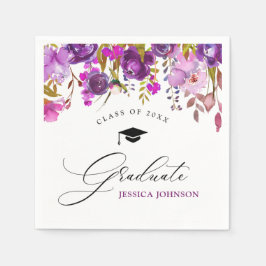 Servilleta De Papel Partido de Graduación Morado Violeta Floral Modern