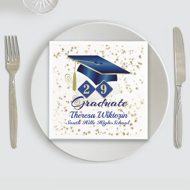 Servilleta De Papel Partido de Graduación Personalizada Blue & Gold 20 (Personalized Graduation Party Blue & Gold Napkins)