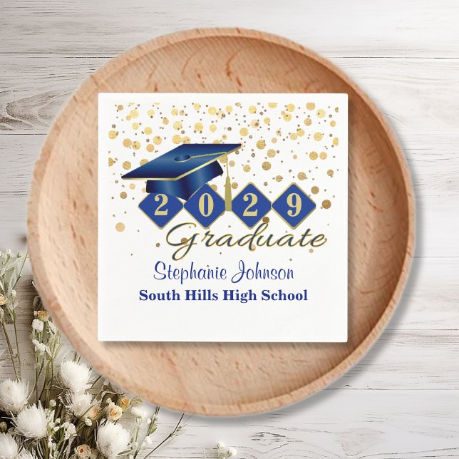 Servilleta De Papel Partido de Graduación personalizado Oro Azul (Custom Graduation Party Blue Gold Napkins)