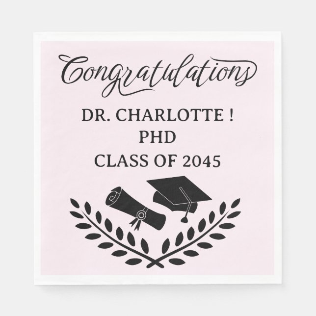 Servilleta De Papel Partido de Graduación PHD Rosa (Anverso)