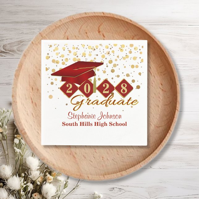 Servilleta De Papel Partido de Graduación Rojo y Oro (Graduation Party Red and Gold Napkins)