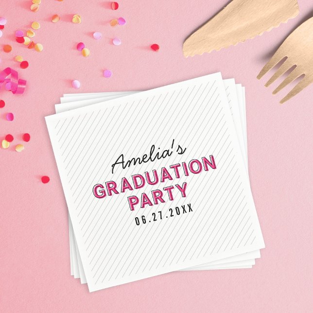 Servilleta De Papel Partido de graduación rosada de franjas modernas (Subido por el creador)