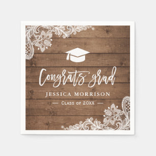 Servilleta De Papel Partido de Graduación Rustic Wood Lace Congrats