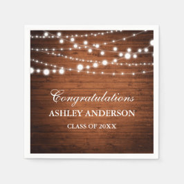 Servilleta De Papel Partido de Graduación Rustic Wood Lights