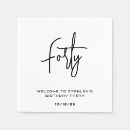 Servilleta De Papel Partido de los 40 Años minimalistas de Blanco y Ne