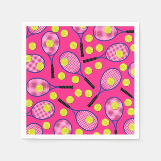 Servilleta De Papel Partido de los Años Deportivos de Tenis Rosa (Anverso)