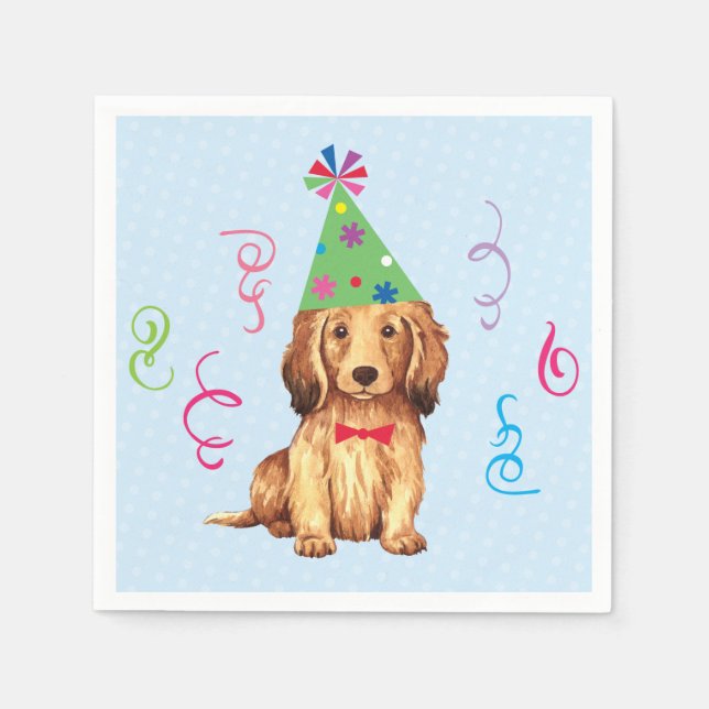 Servilleta De Papel Partido del Cumpleaños, Dachshund de cabello largo (Anverso)