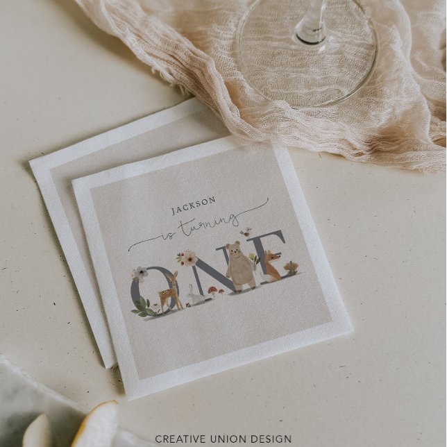 Servilleta De Papel Partido del Primer Cumpleaños de Boho Woodland (Subido por el creador)