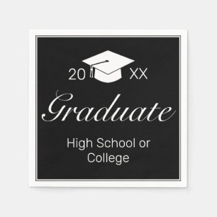 Servilleta De Papel Partido Moderno de Graduación Blanco Negro Minimal