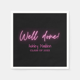 Servilleta De Papel Partido Neon Pink Moderno de Graduación Bien Hecho