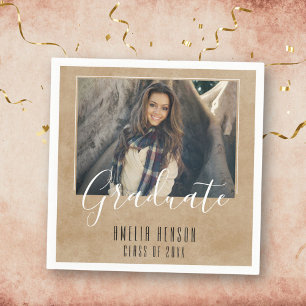 Servilleta De Papel Partido Rústico de Graduación de Fotografía Beige