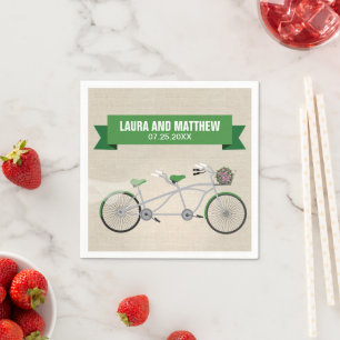 Servilleta De Papel Partido Tandem Green Bicycle Boda Engagement