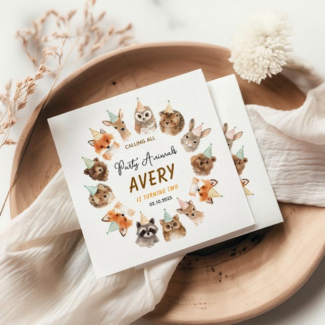 Servilleta De Papel Party Animals 2nd Birthday | Cute Jungle Animal (Party Animals 2nd Birthday | Cute Jungle Animal Napkins
)