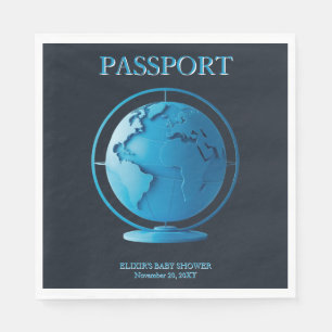 Servilleta De Papel Pasaporte de globo azul para baby shower de viaje