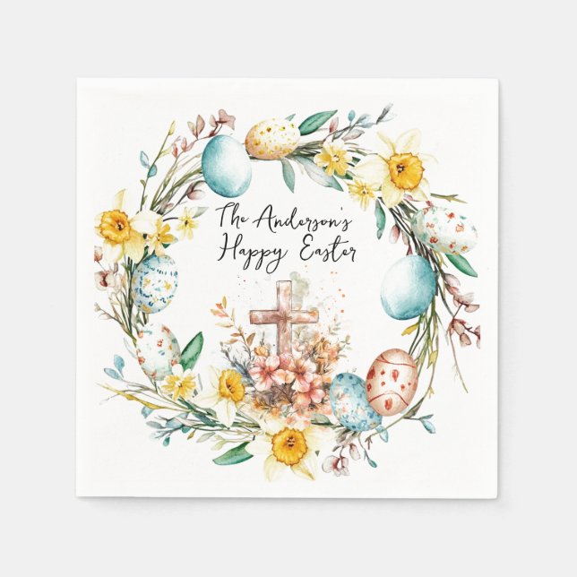 Servilleta De Papel Pascua con cruces y florales (Anverso)