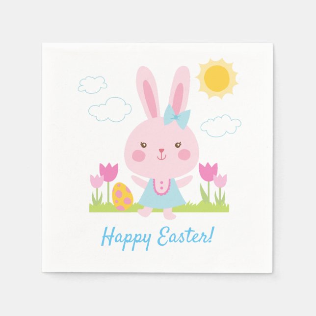 Servilleta De Papel Pascua de conejo rosado (Anverso)